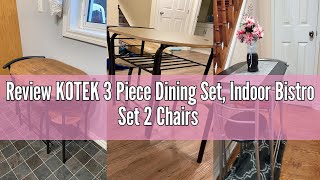 Review KOTEK 3 Piece Dining Set, Indoor Bistro Set 2 Chairs and Table w/Storage Shelf, Metal Frame,