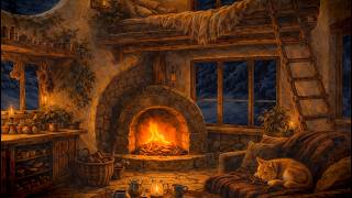 Cozy Cabin Night 🔥 Moonlit Fireplace Ambience for Relaxing Evenings (5 Hours)