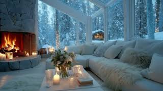 ❄️ Winter Piano Lounge with Candlelight Fire & Snow | 4 Hours of Relaxing Focus, Study & Work Music