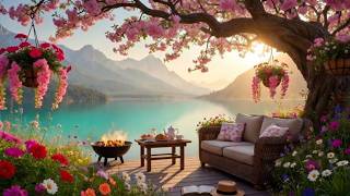 🔴LIVE: Cozy Fireplace Ambience 🔥 Beautiful Spring Lakeside 🌸 Relaxing Nature Sounds for Study & Work