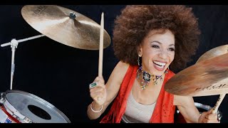 Cindy Blackman Santana (Carlos Santana's wife) performing a drum solo.