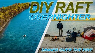 Fall Overnight Adventure with a DIY Fishing Raft - Cooking over an Open Fire