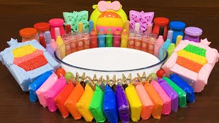 Mixing Makeup, Clay Floam and More into GLOSSY Slime!! Satisfying RAINBOW Slime