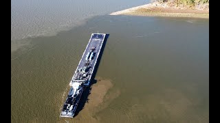 Low Water at Confluence of the Missouri & Mississippi River with Two Towboats