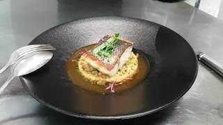 Wild Sea Bass with velvet crab broth by chef gilles epie