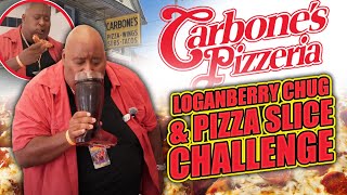 Frigid Loganberry Boot & Pepperoni Pizza Slice Challenge at Carbone's In Buffalo