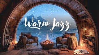 Fireplace Sounds & Warm Jazz ❄️ Snowy Greenland Cabin Ambience for Sleep & Relax (3 hours)