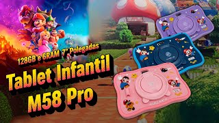 MILII M58 Pro Kids Tablet with 128GB and 6GB RAM, 7-inch screen, Super Mario theme.