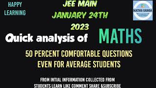 #jee2023 #jeemain  jee main 24 January 2023 morning shift Maths paper analysis.jee2023 shift 1