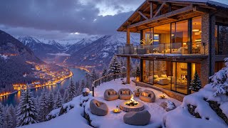 Soothing Winter Jazz Playlist at the Snowy Café Terrace❄️Cozy Fireplace Ambience for Calm Relaxation