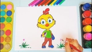 How to Draw and Colorful Chicken Cartoon for Kids Learning Colors