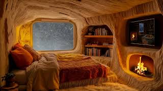 Embracing Winter Wonderland Bliss: Tranquil Cabin in the Heavy Blizzard | Soothing Fireplace Sounds