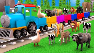 Paint & Animals Cow,Gorilla,Elephant,mammoth,Lion,Tiger, Fountain Crossing Transformation Cartoon