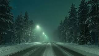 Eerie Winter Road Ambience ❄️ Green Fog, Snowfall & Night Calm | Deep Sleep & Tinnitus Relief