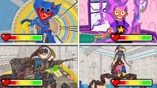 Poppy Playtime Chapter 5 - All CHASE Scenes With HEALTHBARS in BRIGHT Mode