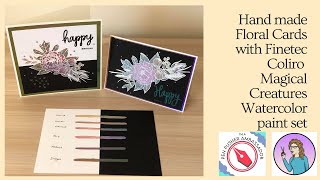 Card making tutorial using a Floral Stamp and Finetec Pearlcolours Watercolour set Magical Creatures
