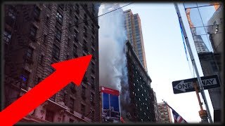 A BUILDING CATCHES ON FIRE LIVE IN NEW YORK CITY!!!?
