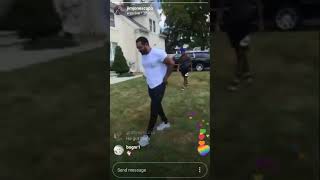 Jim Jones Doing Football Drills With His Son