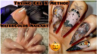 Trying Gel X Nails|Black & Orange WaterColor Nailart|Halloween Nails@bornprettyofficial