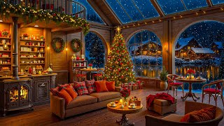 🎄 Cozy Christmas Lakeside Café ☕ Gentle Piano Jazz & Fireplace Ambience for Peaceful Winter Nights