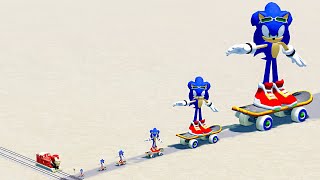 Big & Small Sonic on the Skate Board vs IronMan the Tank Engine Train | BeamNG.Drive