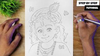 EASY Cute Little Krishna Ji Face Drawing Step By Step Tutorial @AjArts03