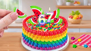 Mini Rainbow Cake Recipe With Watermelon 🍉🌈 | Perfect Rainbow Cake Decoration & ASMR