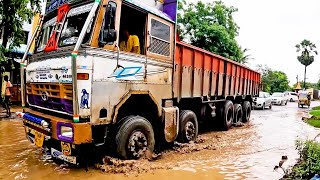 12 Tyre Monster Trucks Vs. DEEP FLOOD Potholes | Extreme Lorry Driving | Truck Videos | Tipper Lorry
