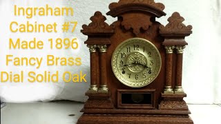 Ingraham "Cabinet #7" Made 1896 - Antique Unique Style Mantle Clock Solid Oak & Brass Dial Overview