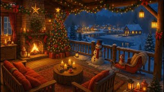 Peaceful Winter Porch Ambience🎄🔥| Christmas Piano, Snowfall & Fireplace Sounds for Relaxing Evenings
