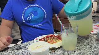 Breakfast tacos, bacon, eggs, tortilla, lemonade, potato, car cleaning, seat covers, dishes & rinse 