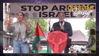 Yusuf / Cat Stevens speaks at the National March for Palestine in London on 18th May 2024