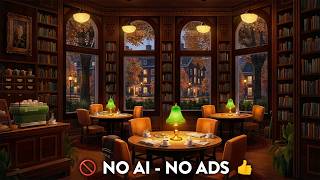 Fall Library Cafe Ambience with Calm Jazz Music & Rain for Studying, Focus, & Relaxation
