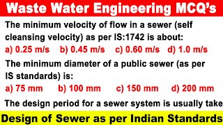 Waste water Engineering MCQ, design of sewer MCQ, Environmental Engineering MCQ, GATE 2026 Civil MCQ