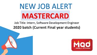 Mastercard Summer Internship For 2020 Batch Passouts