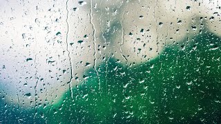 🌧️ Glass Window Rain, Glass Vase, Tea Pot With Water & Colorful Flowers, Rain Sound Help to Sleep 🌧️