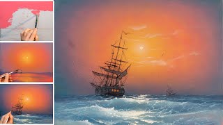 Acrylic Painting Tutorial - Sea Sunset / Drawing Lessons / ART / music | Zeichnung Kunst Malerei