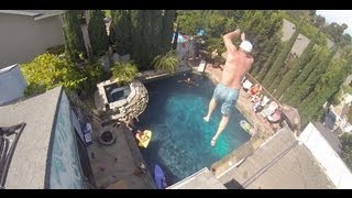 FLECKY'S THIRD FLOOR TRIPLE ROOF LAUNCH INTO FOUR-FOOT DEEP POOL