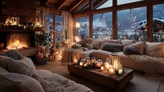 Warm Fireplace & Soft Piano Music  Relaxing Holiday Ambience with Snowfall