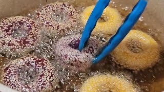 My grandma makes these mini fried sweet potato and pumpkin donuts!