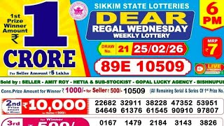 Nagaland State Lottery Live Result 6:00 PM dear Regal Wednesday lottery result today Day lottery