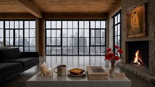 Cozy Industrial Loft in a Heavy Blizzard • Coffee, Fireplace & Art  (3 Hours). Jazz Music Ambience.