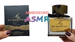 ODDLY SATISFYING RELAXING OPENING BOXES OF PERFUMES WHISPERING ASMR BURBERRY BLACK