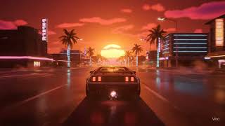 Synthwave DeLorean Sunset Drive