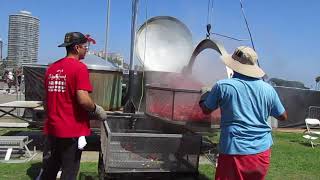 How the Live Maine Lobsters are prepared in the World’s Largest Cooker during the Lobster Festival .