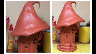 How To Make a Terracotta Clay Fantasy Mushroom House , Fairy Mushroom Night Light