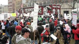 Teamsters trucks in snowfall