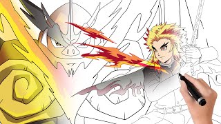 Rengoku + Emboar Gigantamax Drawing