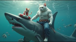 Daddy Fights Shark to Save a Kitten🐈🦈 #catlover #cutecat #aicat #pawtoon #funnycats #cat #catvideos