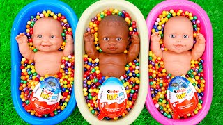 Full of 3 Rainbow BathTubs Candy with M&M's & Magic Slime Cutting Video